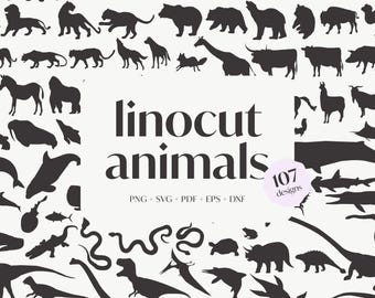 Mega Linocut Animal Silhouette Svg, Animals Clipart, Cricut Projects