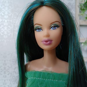 Rare Barbie Steffie basics collection ooak on mtm body; repainted and rerooted in brown green Saran hair