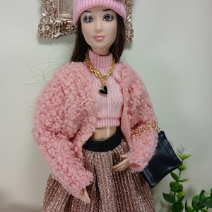 fashion dolls flesh pink outfit, 11 inch dolls clothes set, 30cm dolls clothes, accessories and jewels for 1/6 dolls; unique outfit