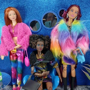 showy disco clothes for fashion dolls, 11 inches dolls pink outfit, 30 cm dolls colorful suit, metallic wear for 1/6 doll; unique outfit