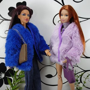 light purple fur coat for fashion dolls, 11 inch dolls clothes, 30cm dolls clothes set, accessories and jewels for 1/6 dolls; unique outfit