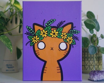 FLOWER CAT - 9x12 - original painting, ready to ship