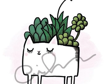 KITTY PLANT - 8x10 - illustration art print