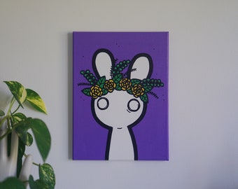 FLOWER BUNNY - 9x12 - original painting, ready to ship