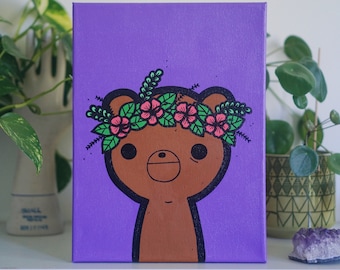 FLOWER BEAR - 9x12 - original painting, ready to ship