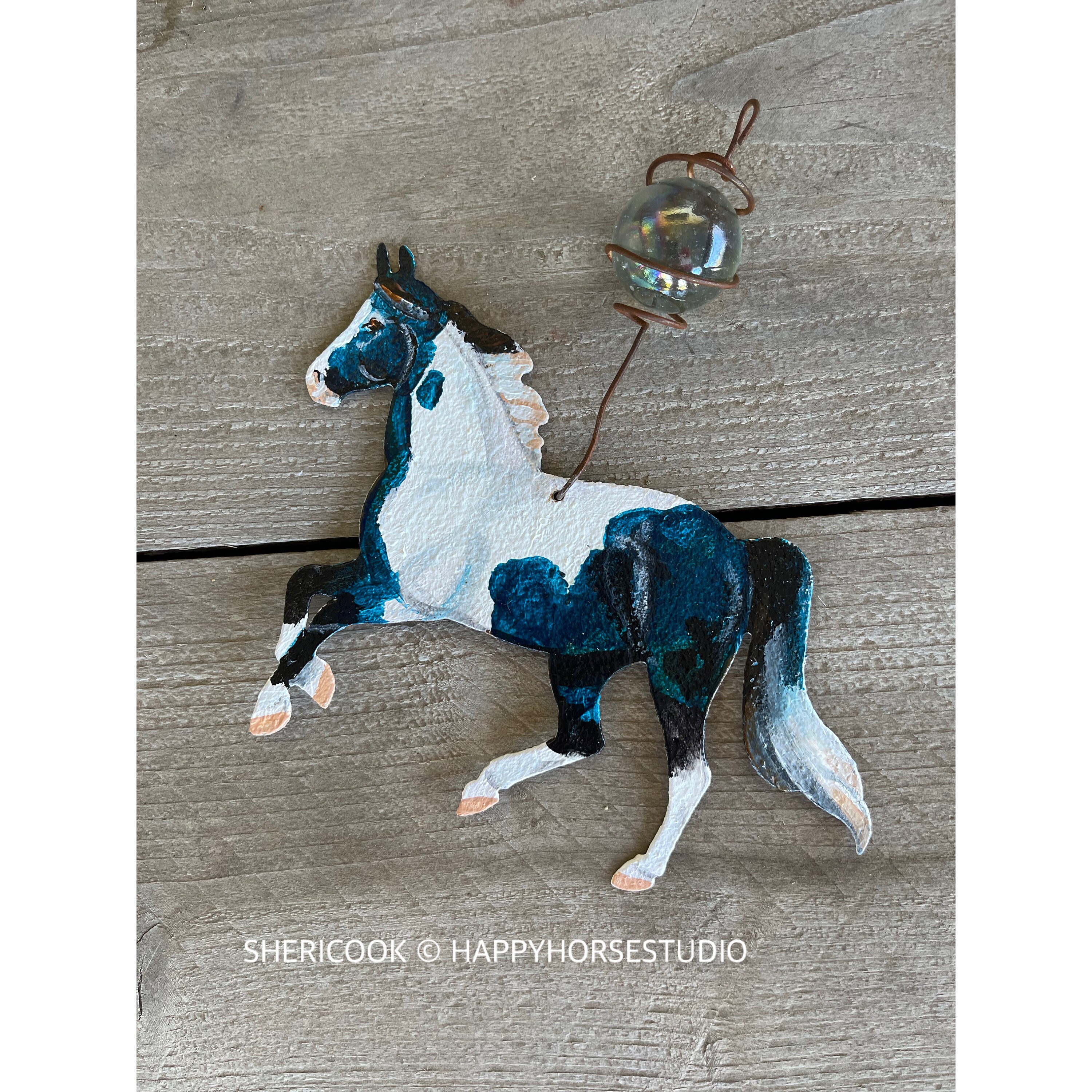 Tin Hand Painted Blue Paint Horse Ornament Etsy