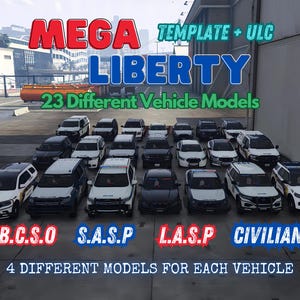 Mega Liberity Car Pack + ULC | Bcso, Sasp, Lasp Car Pack | Template Included | Fivem Police Car Pack | Fivem Els Car Pack | Fivem Ready