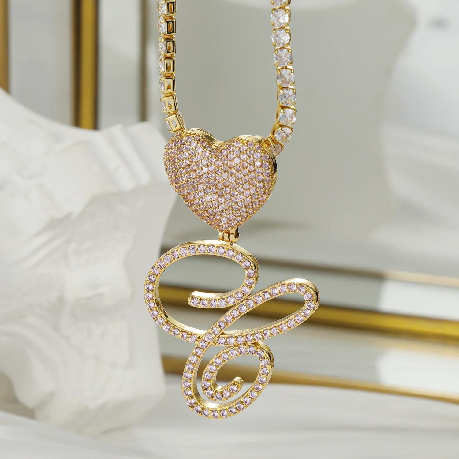 Cursive Letter Pendant Rope Chain - Silver