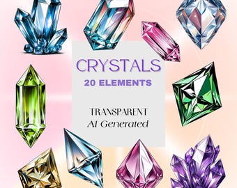 Crystal Clipart, Crystal Drawings, Crystals, Spiritual Clipart, Crystal Elements, Magical Crystals, Digital Elements, Instant Download