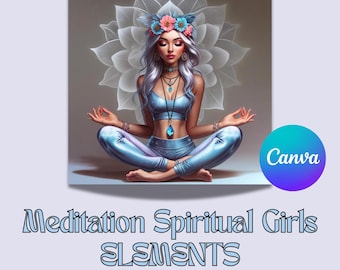 Spiritual Clipart, Boho Girl, Spiritual Princess, Flower Crown, Hippie, Faerie, Digital Elements, Instant Download,  Transparent Clipart