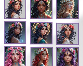 Spiritual Clipart, Boho Girl, Spiritual Princess, Flower Crown, Hippie, Faerie, Digital Elements, Instant Download,  Transparent Clipart