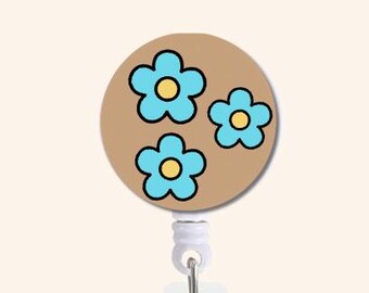 Custom Daisy Flowers Badge Reel – Retro Light Brown Background – Cute Floral Retractable ID Holder for Nurse, Teacher, Student