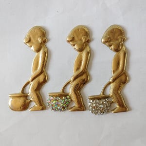 Brass Toilet Door Sign, Peeing Boy Restroom Sign, Bathroom Plaque with Optional Rhinestones, Elegant Restroom Wall Decor, WC Restroom Sign