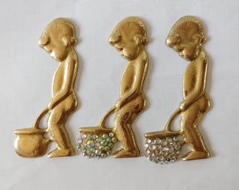 Brass Toilet Door Sign, Peeing Boy Restroom Sign, Bathroom Plaque with Optional Rhinestones, Elegant Restroom Wall Decor, WC Restroom Sign