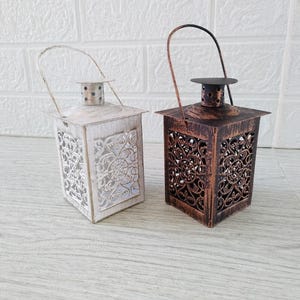 Kleine marokkanische Laterne, Kerzenhalter aus Metall, Tischdekoration, marokkanische Minilaterne, rustikale Laterne, Weihnachtsdekoration, Boho Decor