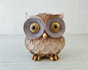 ヴィンテージ 3.7インチ フクロウの置物 樹脂像 小像 石製 デスク装飾