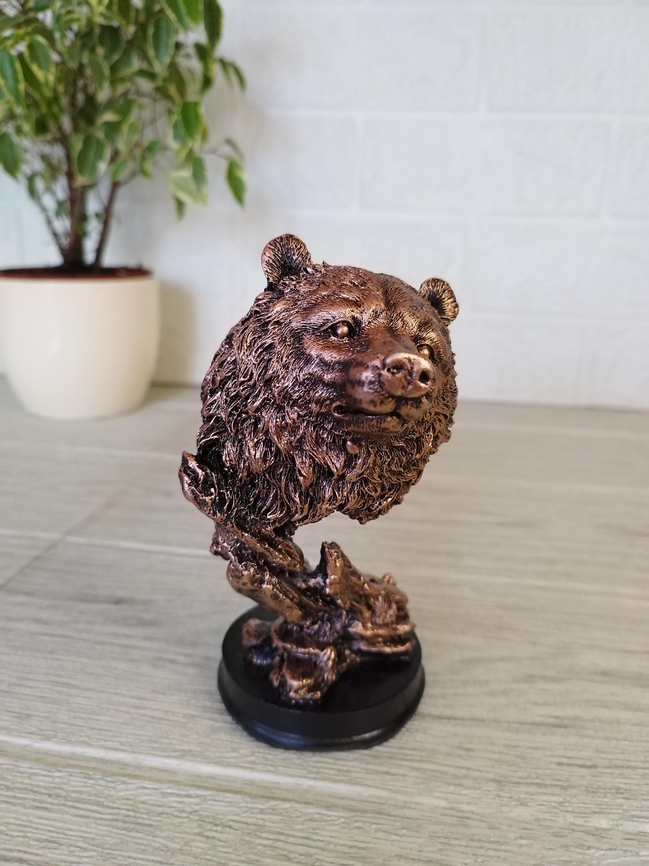 クマの頭の彫刻 - 5.5インチ樹脂製野生動物の胸像 - 素朴な動物装飾