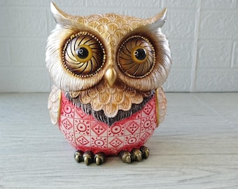 ヴィンテージ 2.5インチ フクロウの置物 樹脂像 小像 石製 デスク装飾