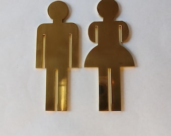 Brass Toilet Door Signs Men & Women, Door Sign Male and Female Toilet, WC Restroom Signs, Men and Women Bathroom Sign, Brass WC Sign