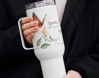 Bible Verse Travel Mug: Grace Upon Grace Butterfly Insulated Cup