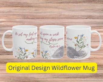 Psalm 40:2 Christian Coffee Mug, Watercolor Wildflower Design