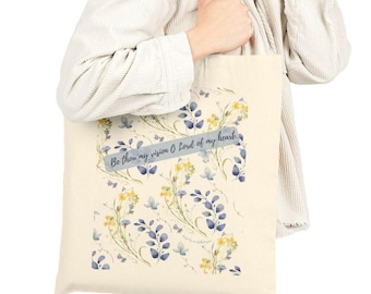 Wildflower Tote Bag, Be Thou My Vision Christian Cotton Canvas Book Bag