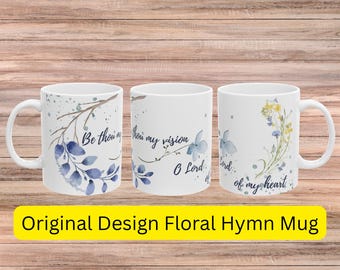 Be Thou My Vision Mug, Christian Hymn Gift, Blue Wildflower Coffee Cup