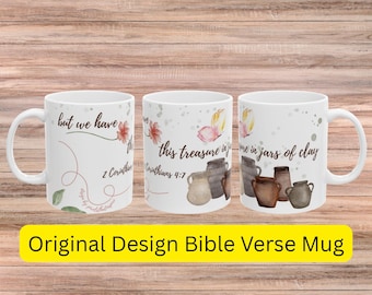 Jars of Clay Christian Mug, Floral Butterfly Coffee Cup, Bible Verse Ceramic Mug