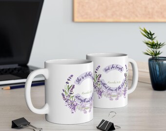 Floral Lavender Bible Verse Mug | Proverbs 31:25 Christian Gift
