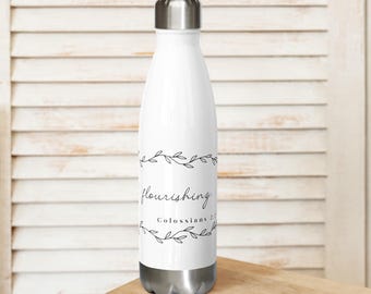 Christian Bible Verse Water Bottle – Stainless Steel Insulated Tumbler, Floral Script Design