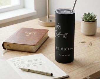 Matte Black Stainless Steel Tumbler | Psalm 85 Restored Revived Rejoicing Scripture Water Bottle