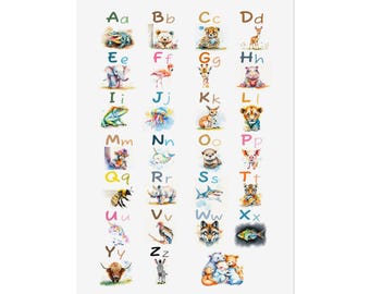 Animal Alphabet Vertical Posters, Kids Educational Animal ABC Wall Art, Children's Room Decor, Learning Poster, Wildlife Nursery