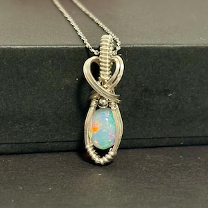 Natural Ethiopian Opal Pendant , 925 Sterling Silver Wire Wrapped Pendant with Chain – Handcrafted Jewelry for Everyday or Special Occasions