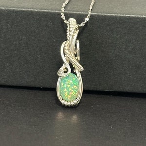 Natural Ethiopian Opal Pendant , 925 Sterling Silver Wire Wrapped Pendant with Chain – Handcrafted Jewelry for Everyday or Special Occasions