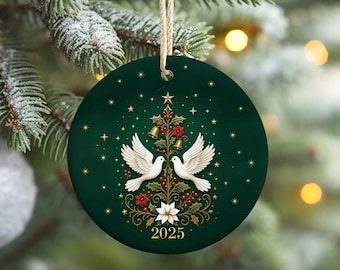Adorno navideño de paloma 2025, Palomas de la paz para decorar el árbol de Navidad, Elegante adorno navideño verde, Regalo de recuerdo invernal, Decoración festiva para el hogar