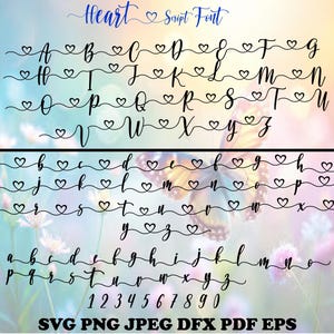 Paquete de fuentes SVG de amor con forma de corazón, fuente SVG de San Valentín, fuentes para bodas, fuente de escritura de corazón, fuente con corazones TTF, fuente de escritura para bodas SVG, PNG, DXF