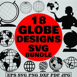 Globe Svg-bundel, Globe Clipart, Globe Cut-bestanden voor Circut, Globe Silhouette, World Globe Svg, World Globe Png, Planet Svg, World Map Svg
