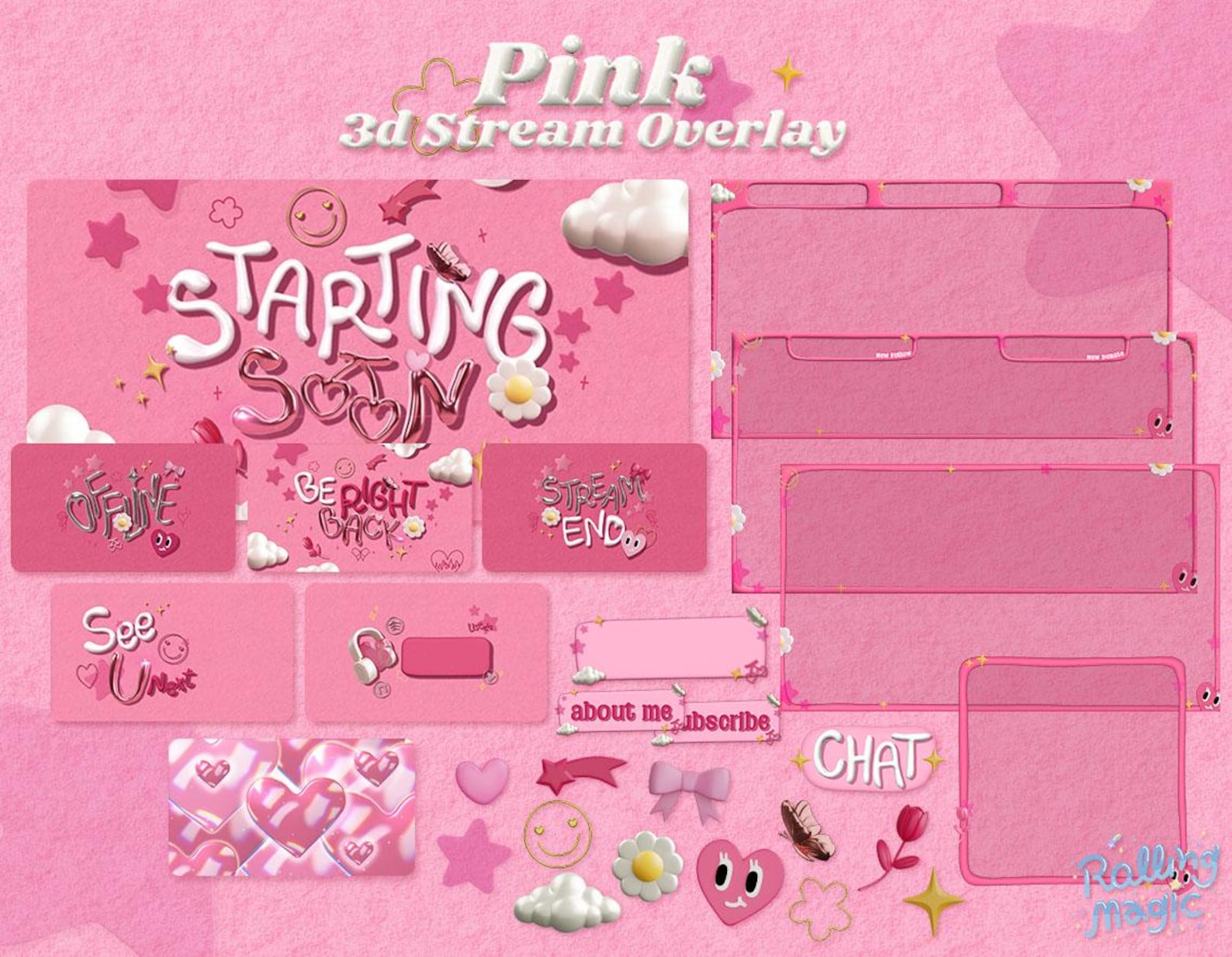 Pink Overlay Twitch Overlay Animated Screen 3D Stream Asset Stream Photo Inspiration