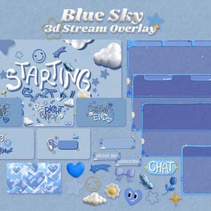 Blue Stream Overlay-Pastel Blue-Twitch Overlay-Animated Screen-3D Stream Asset-Stream Pack-Cute-Sweet-Pastel-Abstract-Beginner Stream
