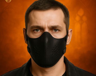 Handmade Black Leather Face Mask: Cosplay Biker Mask