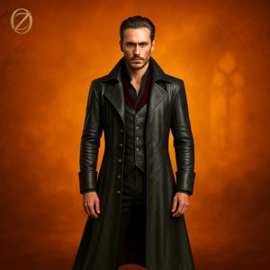 Men&#39;s Gothic Vampire Leather Trench Coat: Victorian Steampunk Tailcoat