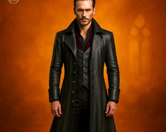 Trench in pelle da vampiro gotico da uomo: frac vittoriano in stile steampunk