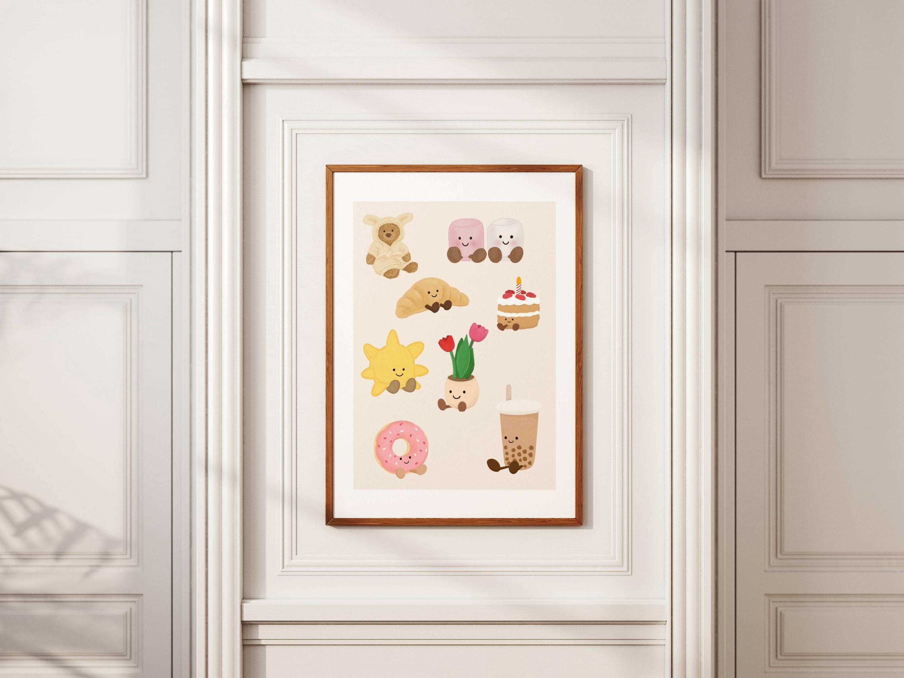 Jellycat inspiriertes Poster: Kawaii Essen & Plüschtier Collage (A4)