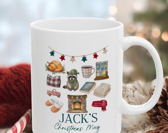 Personalized Christmas Mug for Kids, Custom Family Hot Cocoa Cups, Holiday Party Favors (11oz/15oz)
