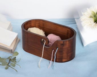 Wooden Yarn Bowl Large Size for Yarn  with Carved Holes Crochet Hook Rests Portable Knitting Accessories