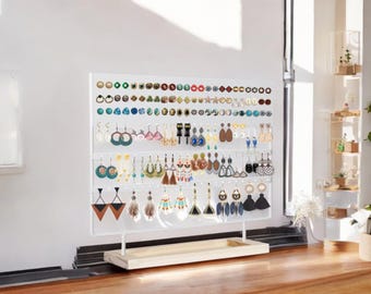 144-Hole Earring Holder Organizer Stand – Jewelry Display Rack with Wooden Tray