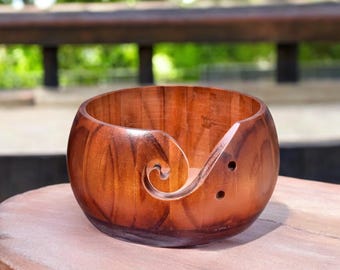 Solid Wood Yarn Bowl: Knitting Crochet Needlework Storage
