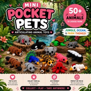 Mini Pocket Pets: Sensory Fidget Animal Toys (Jungle, Ocean, Farm themed) 3D Printed PLA