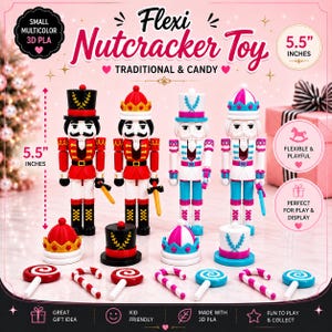 Nutcracker: Fidget Toy, Traditional or Candy, Small, Multicolor 3D PLA
