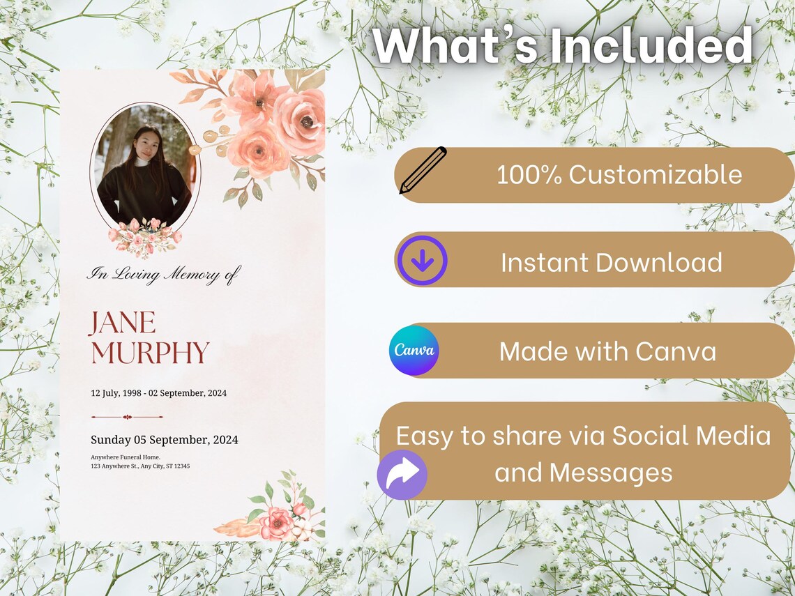 Editable Floral Geometric Funeral Program Template Minimal Celebrating ...